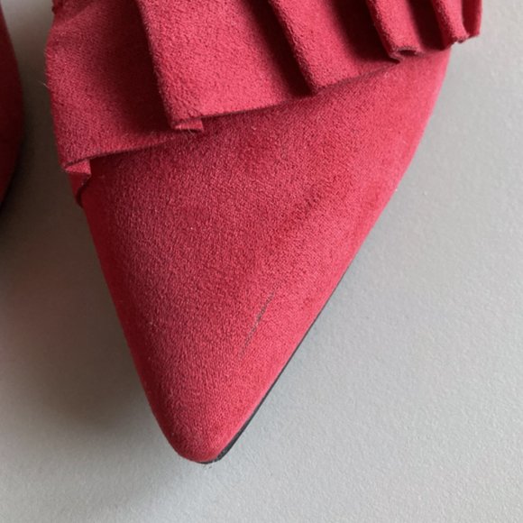 Aldo Red Ruffle Slingback Pointed Toe Flats, sz 6 - Picture 8 of 9